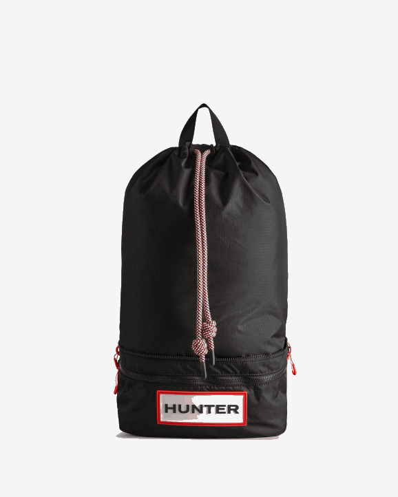 UK Hunter Men Travel Ripstop Recycled Nylon Two-Way Backpack Black/Red Box Logo 28BV406