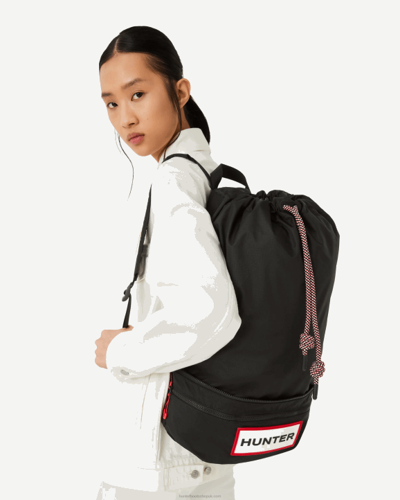 UK Hunter Men Travel Ripstop Recycled Nylon Two-Way Backpack Black/Red Box Logo 28BV406
