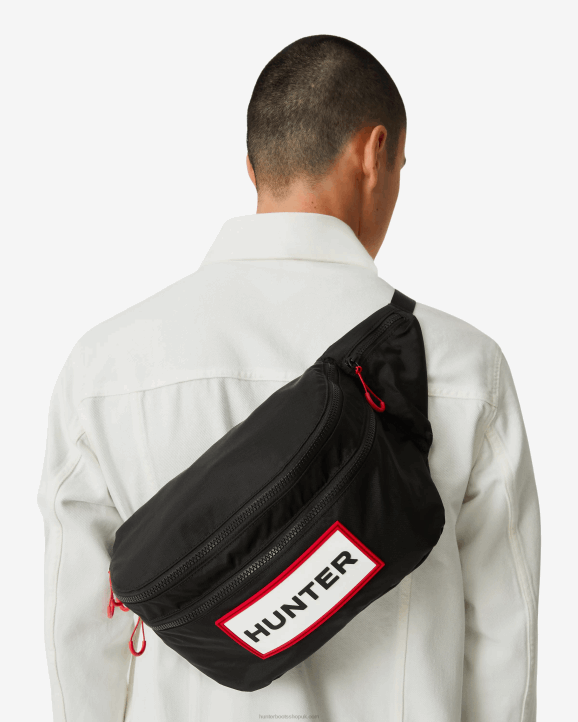 UK Hunter Men Travel Ripstop Recycled Nylon Two-Way Backpack Black/Red Box Logo 28BV406