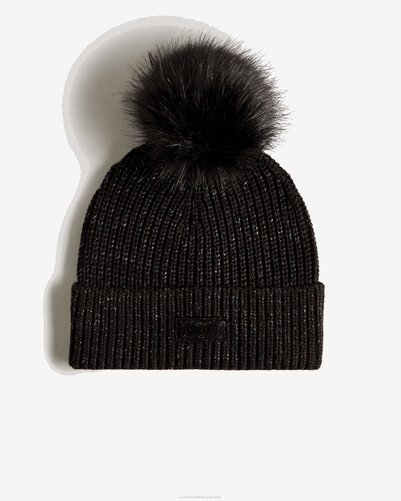 UK Hunter Men Glitter Lurex Pompom Beanie Black Multi 28BV483