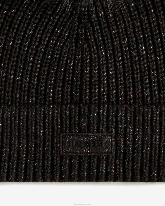 UK Hunter Men Glitter Lurex Pompom Beanie Black Multi 28BV483