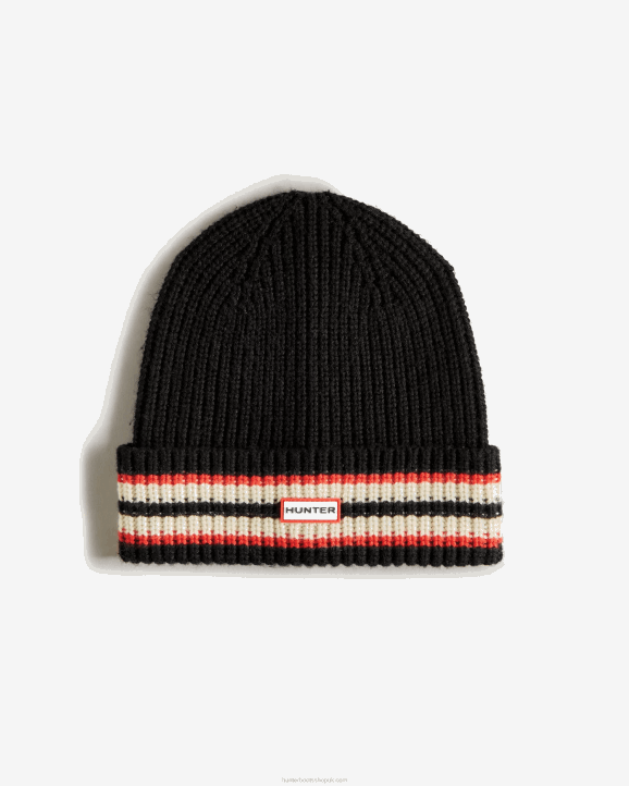UK Hunter Men Hunter Branded Stripe Cuff Beanie Black 28BV617