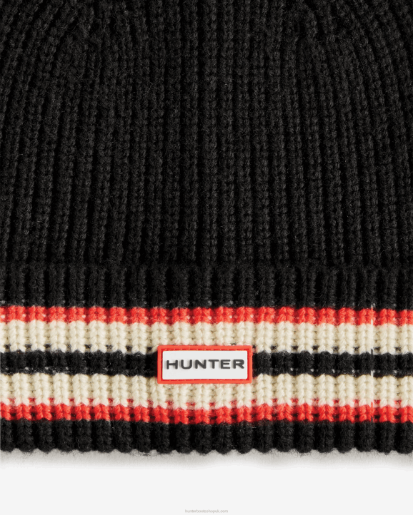 UK Hunter Men Hunter Branded Stripe Cuff Beanie Black 28BV617