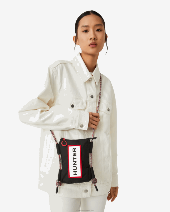 UK Hunter Men Travel Ripstop Recycled Nylon Phone Pouch Black/Red Box Logo 28BV377