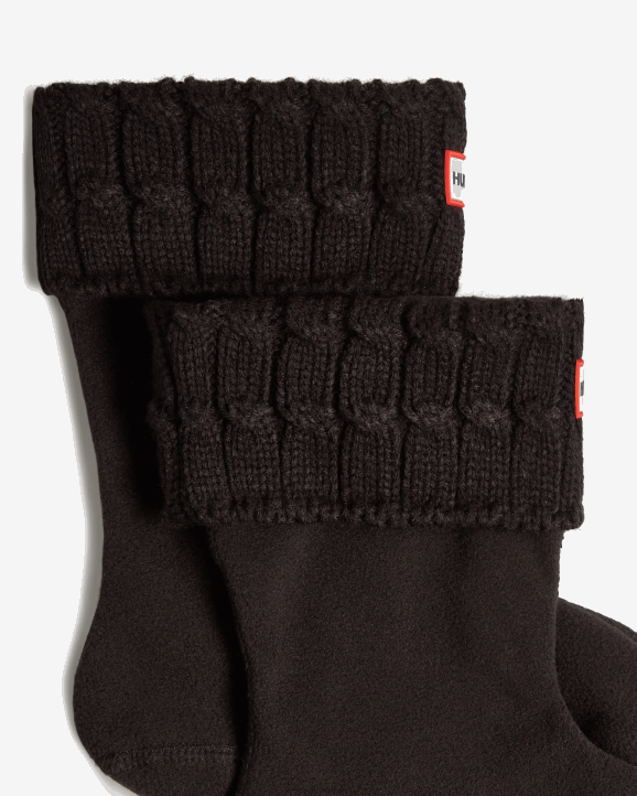 UK Hunter Men Recycled 6 Stitch Cable Cuff Short Boot Socks Black 28BV402