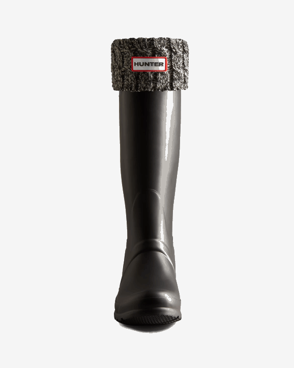 UK Hunter Men Recycled 6 Stitch Cable Cuff Tall Boot Socks Black/Grey 28BV388