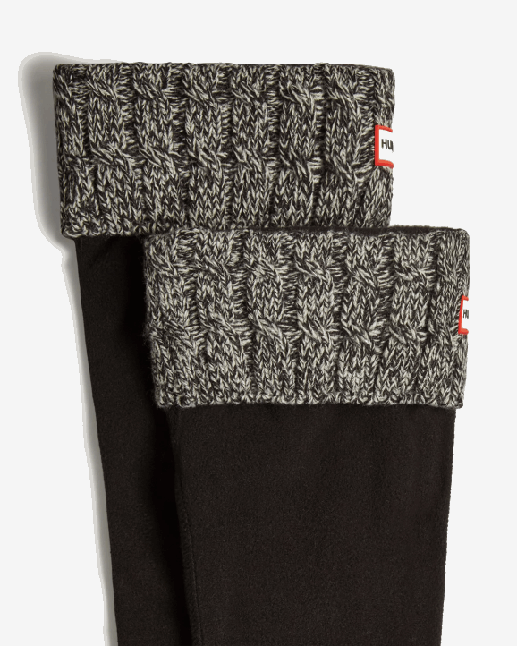 UK Hunter Men Recycled 6 Stitch Cable Cuff Tall Boot Socks Black/Grey 28BV388