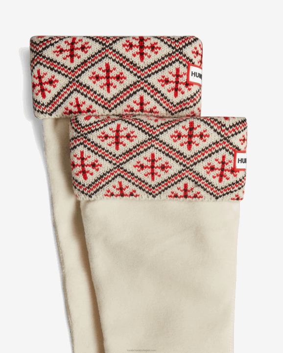 UK Hunter Men Recycled Fairisle Cuff Tall Boot Socks Hunter White 28BV443