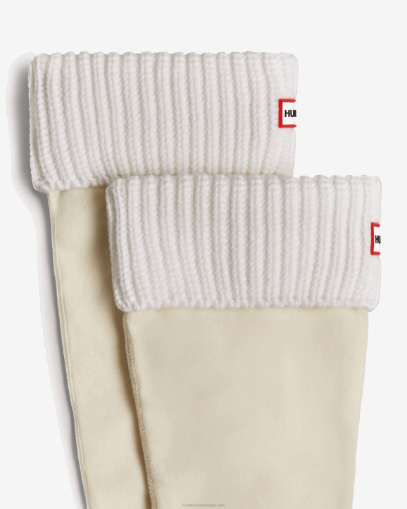 UK Hunter Men Recycled Half Cardigan Cuff Tall Boot Socks White 28BV490