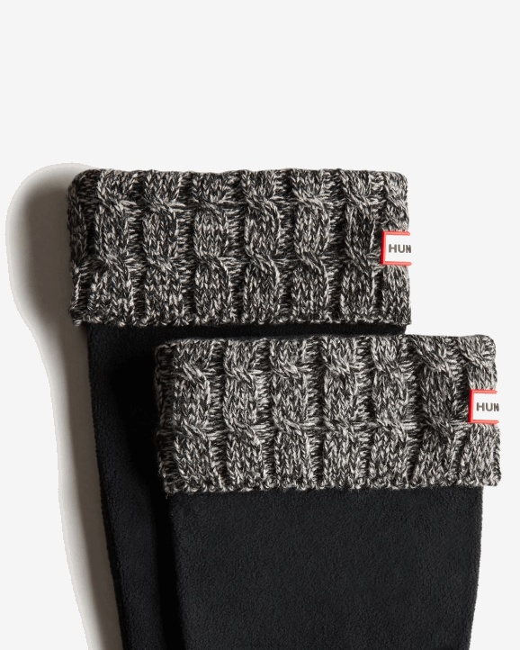 UK Hunter Women 6 Stitch Cable Knitted Cuff Tall Boot Socks Black/Grey 28BV500