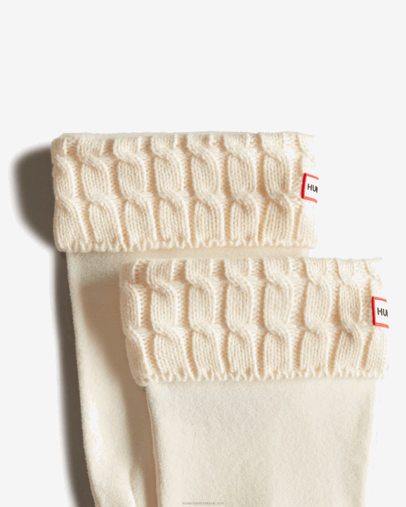 UK Hunter Women 6 Stitch Cable Knitted Cuff Tall Boot Socks Hunter White 28BV475