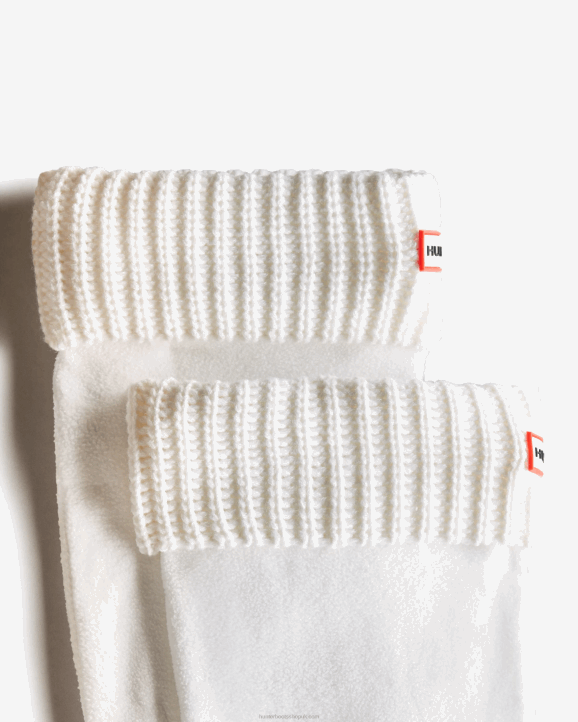 UK Hunter Women Half Cardigan Knitted Cuff Tall Boot Socks White 28BV473