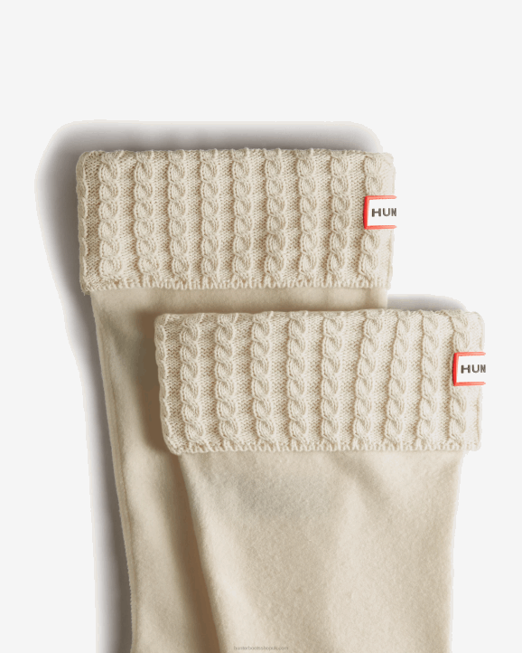 UK Hunter Women Recycled Mini Cable Knitted Cuff Tall Boot Socks Hunter White 28BV486