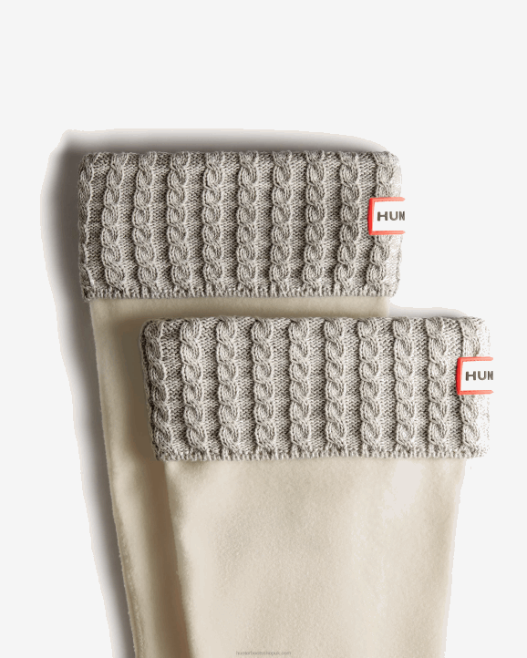 UK Hunter Women Recycled Mini Cable Knitted Cuff Tall Boot Socks Hunter White/Pale Grey 28BV409