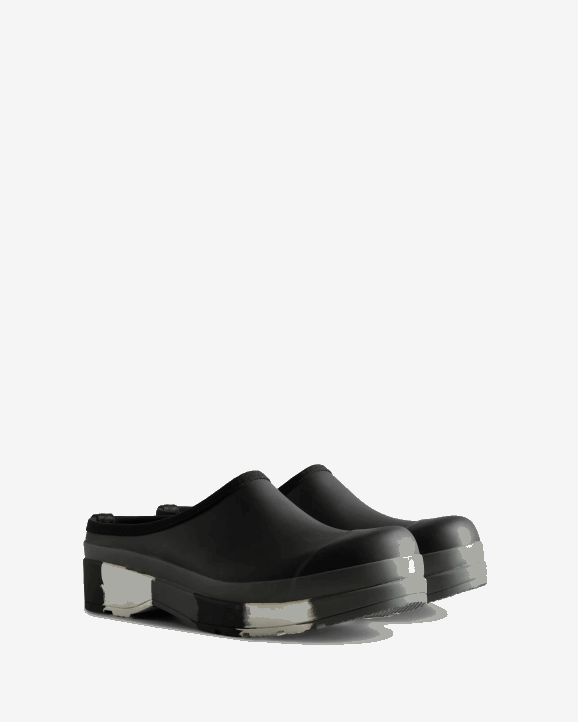 UK Hunter Men Play Striped Sole Clogs Black/White Willow/Urban Grey 28BV583