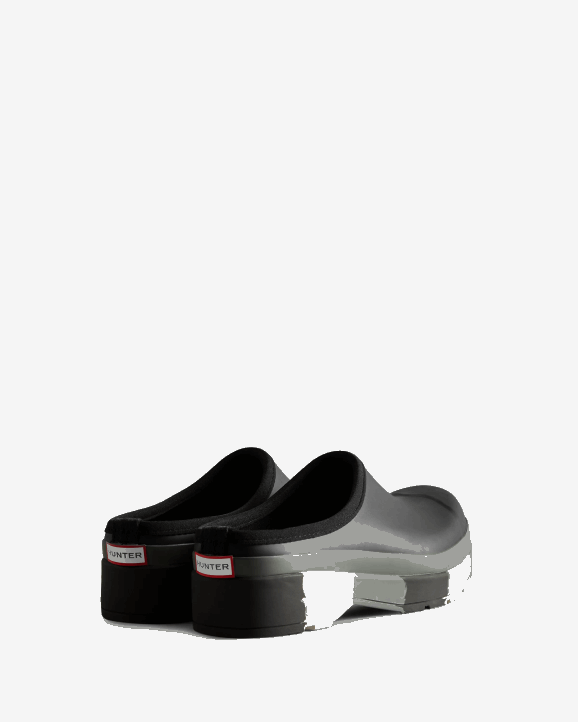 UK Hunter Men Play Striped Sole Clogs Black/White Willow/Urban Grey 28BV583