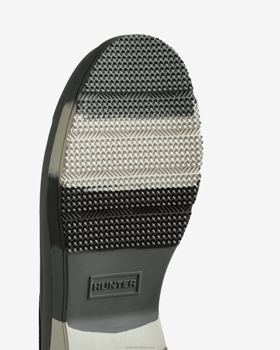 UK Hunter Men Play Striped Sole Clogs Black/White Willow/Urban Grey 28BV583