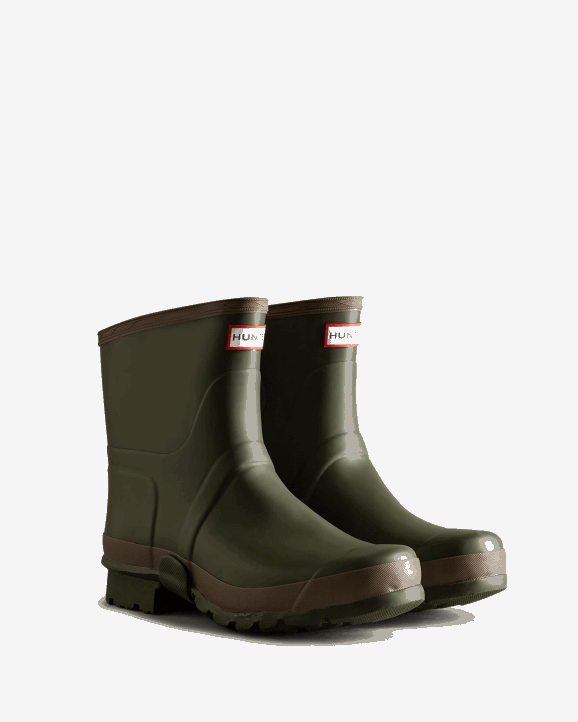 UK Hunter Men Gardener Short Rain Boots Dark Olive/Clay 28BV519