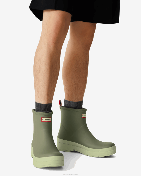 UK Hunter Men Play Short Rain Boots Lichen Green/Everglade Green 28BV501