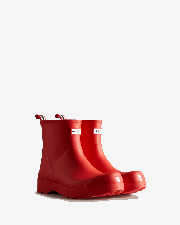 UK Hunter Men Play Short Rain Boots Logo Red 28BV526