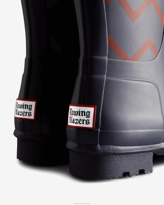 UK Hunter Men Rowing Blazers Zig Zag Short Rain Boots Evening Blue/Sundried Red 28BV542