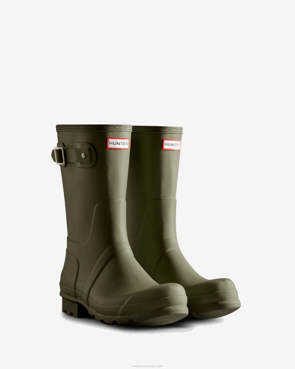 UK Hunter Men Tri-Colour Logo Backstrap Short Rain Boots Lichen Green 28BV559