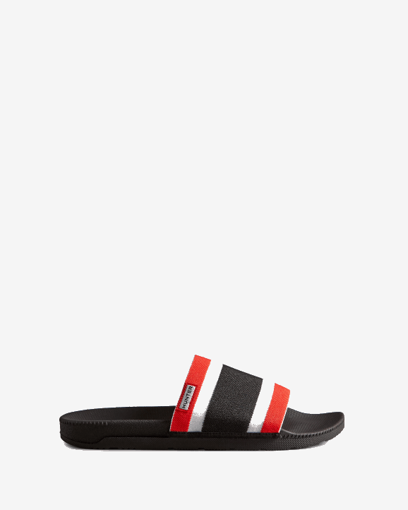 UK Hunter Men Tri-Colour Elastic Slides Black/Hunter Red/Hunter White 28BV568