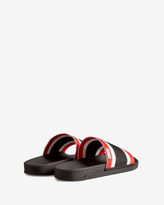 UK Hunter Men Tri-Colour Elastic Slides Black/Hunter Red/Hunter White 28BV568