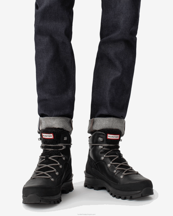 UK Hunter Men Explorer Insulated Lace-Up Leather Commando Boots Black 28BV537