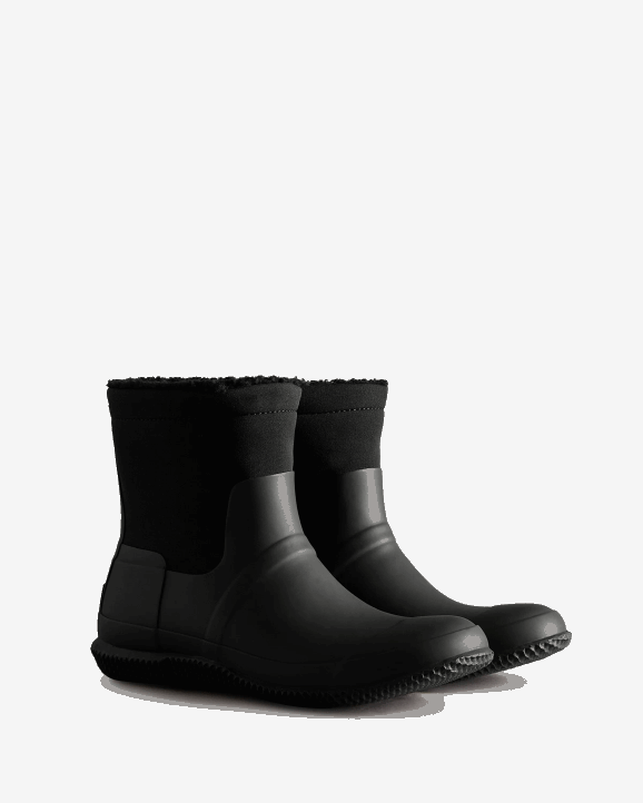 UK Hunter Men Insulated Roll Top Vegan Shearling Boots Black 28BV592