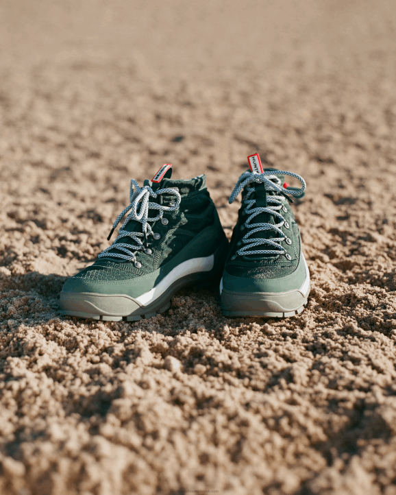 UK Hunter Men Travel Explorer Lace-Up Commando Boots Thicket Green/Shaded White/Linear Rainbow 28BV577