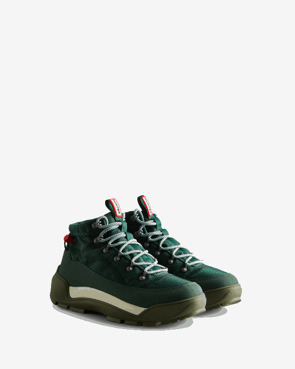 UK Hunter Men Travel Explorer Lace-Up Commando Boots Thicket Green/Shaded White/Linear Rainbow 28BV577