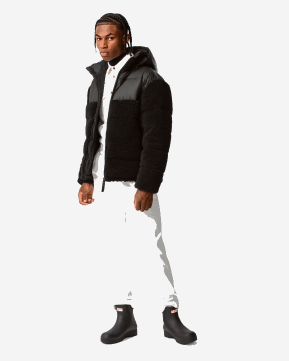 UK Hunter Men Wanderer Vegan Shearling Insulated Mid Puffer Jacket Hunter Black 28BV613