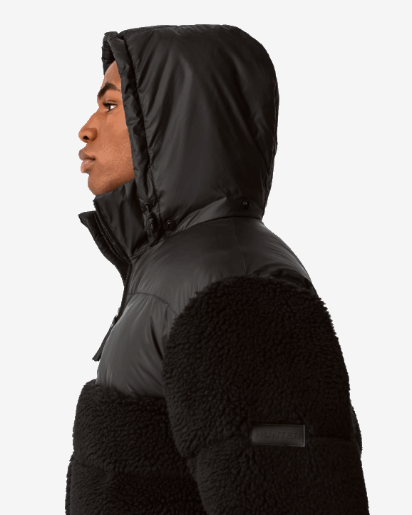 UK Hunter Men Wanderer Vegan Shearling Insulated Mid Puffer Jacket Hunter Black 28BV613