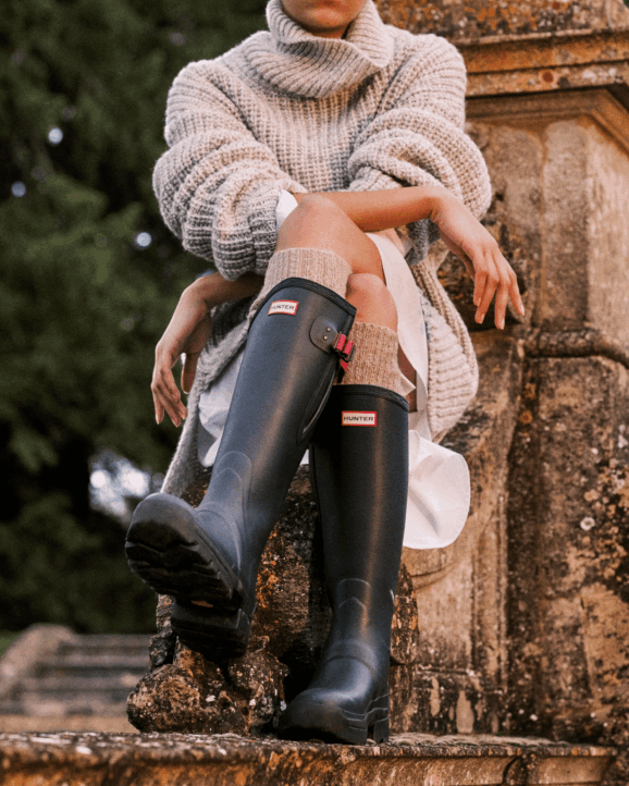 UK Hunter Women Balmoral Adjustable 3mm Neoprene Rain Boots Navy/ Peppercorn 28BV69