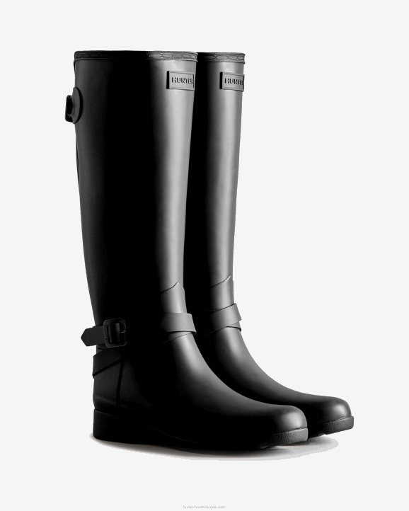 UK Hunter Women Refined Slim Fit Adjustable Tall Rain Boots Black 28BV94