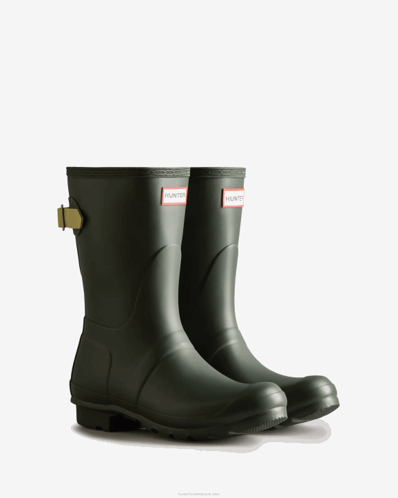 UK Hunter Women Short Back Adjustable Rain Boots Maa Green/Wild Green 28BV307