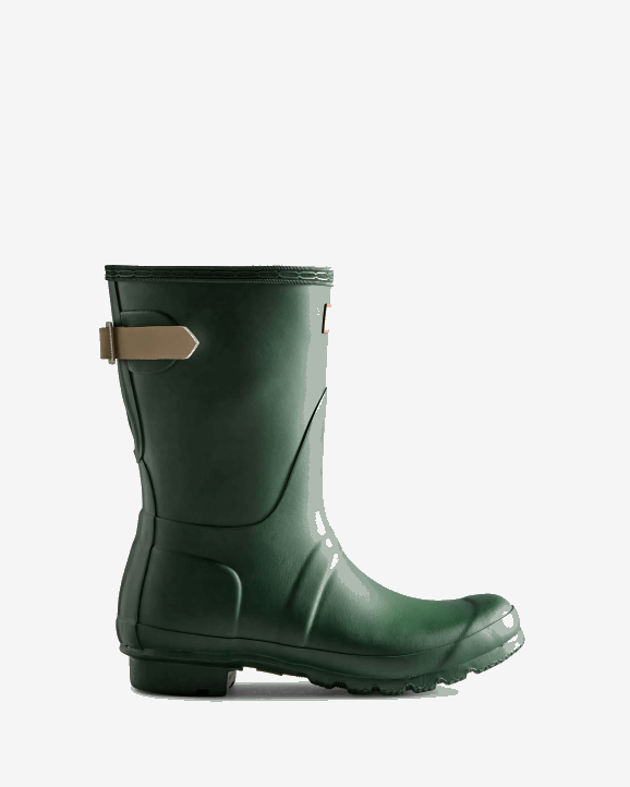 UK Hunter Women Short Back Adjustable Rain Boots Thicket Green/Skimming Stone 28BV25