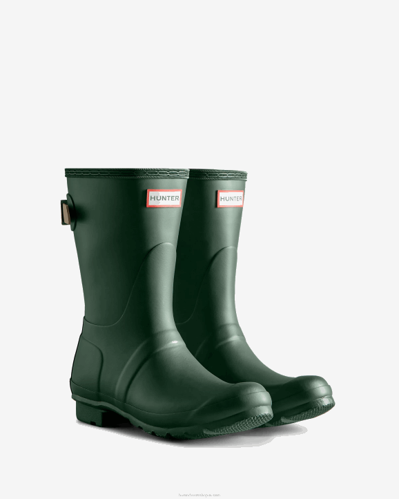 UK Hunter Women Short Back Adjustable Rain Boots Thicket Green/Skimming Stone 28BV25