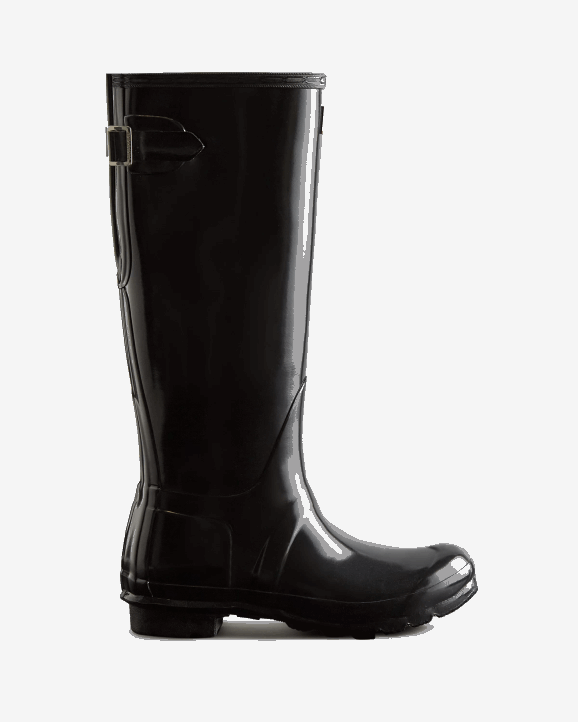 UK Hunter Women Tall Back Adjustable Gloss Rain Boots Black 28BV62