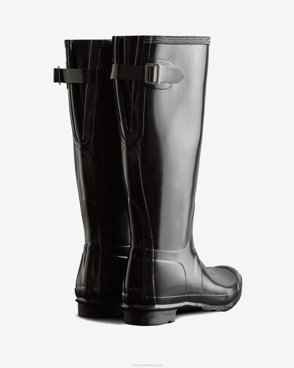UK Hunter Women Tall Back Adjustable Gloss Rain Boots Black 28BV62