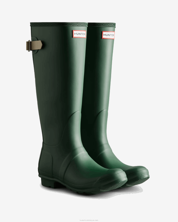 UK Hunter Women Tall Back Adjustable Rain Boots Thicket Green/Skimming Stone 28BV65