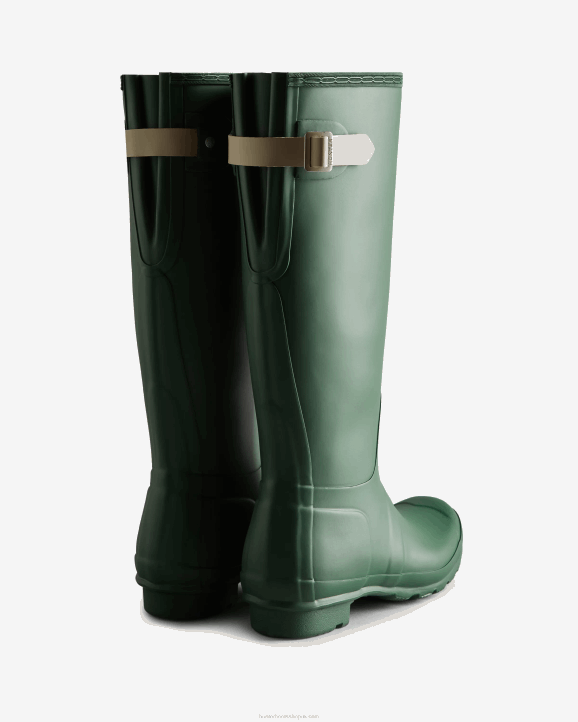 UK Hunter Women Tall Back Adjustable Rain Boots Thicket Green/Skimming Stone 28BV65
