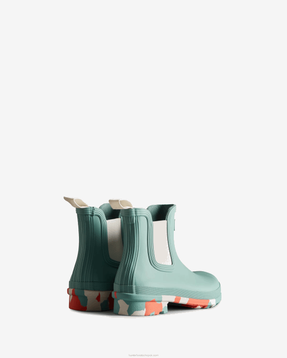 UK Hunter Women Colour Splash Sole Chelsea Boots Birdseye Blue/White Willow/Persimmon Pink 28BV280