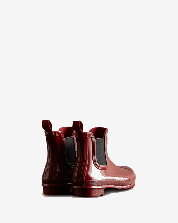 UK Hunter Women Original Gloss Chelsea Boots Fall Red/Black 28BV175