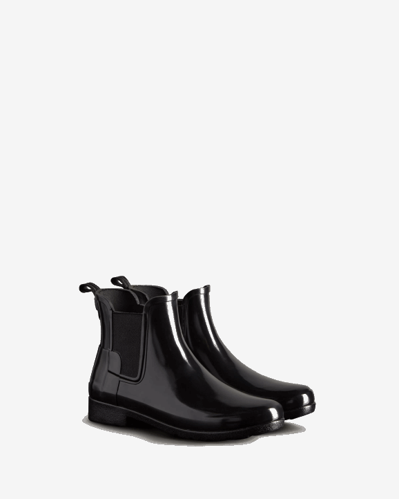 UK Hunter Women Refined Gloss Slim Fit Chelsea Boot Black 28BV46