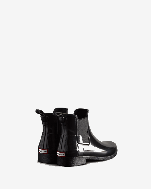 UK Hunter Women Refined Gloss Slim Fit Chelsea Boot Black 28BV46