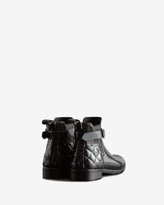 UK Hunter Women Refined Slim Fit Quilted Gloss Chelsea Boots Black 28BV309