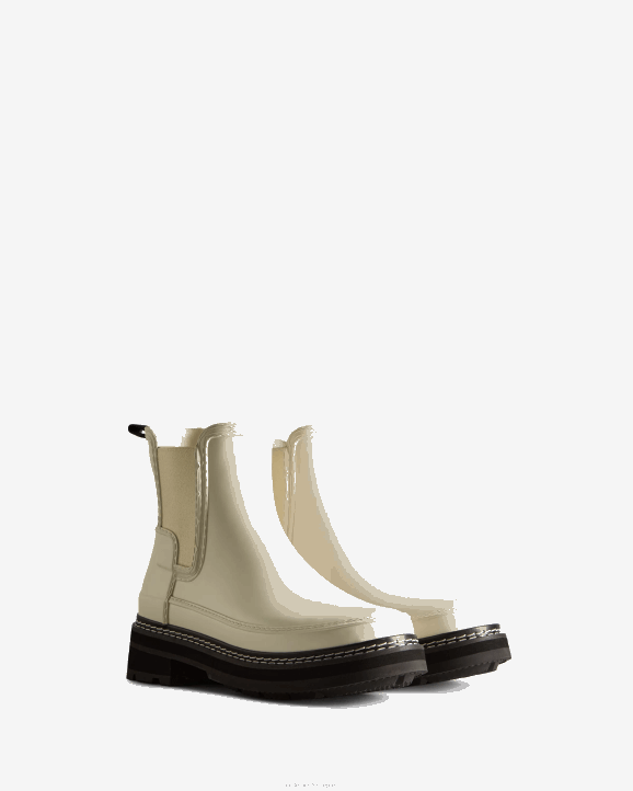 UK Hunter Women Refined Stitch Detail Chelsea Boots White Willow/Black 28BV159