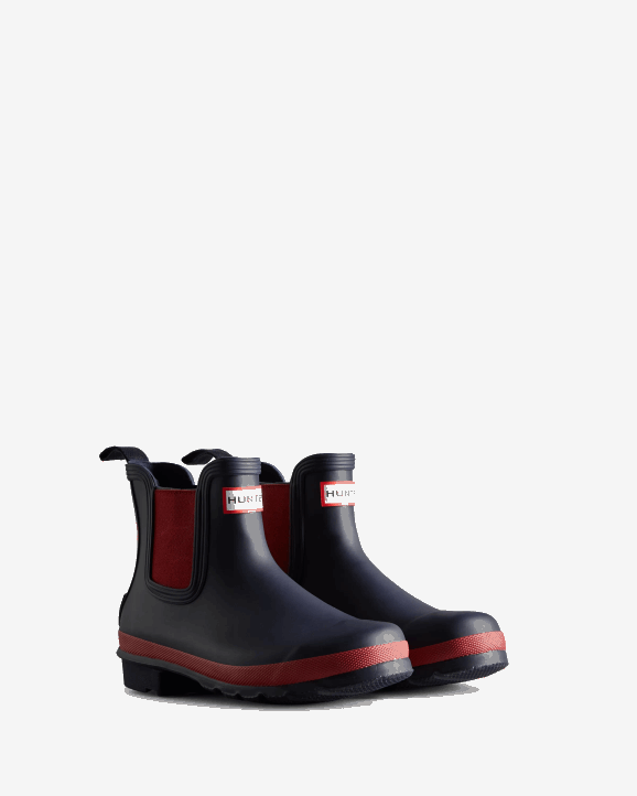 UK Hunter Women Rowing Blazers Zig Zag Chelsea Boots Evening Blue/Sundried Red 28BV185